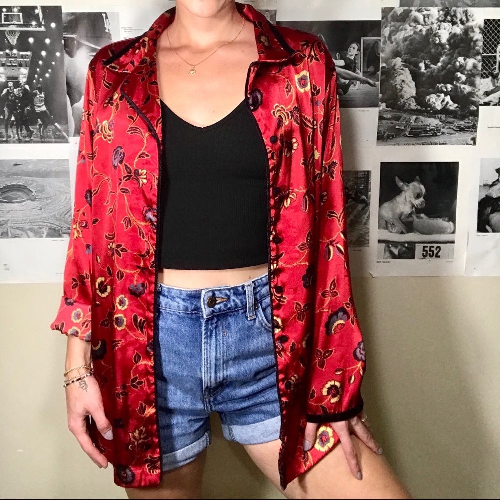 COPY - Chinese style red silky blouse with floral…